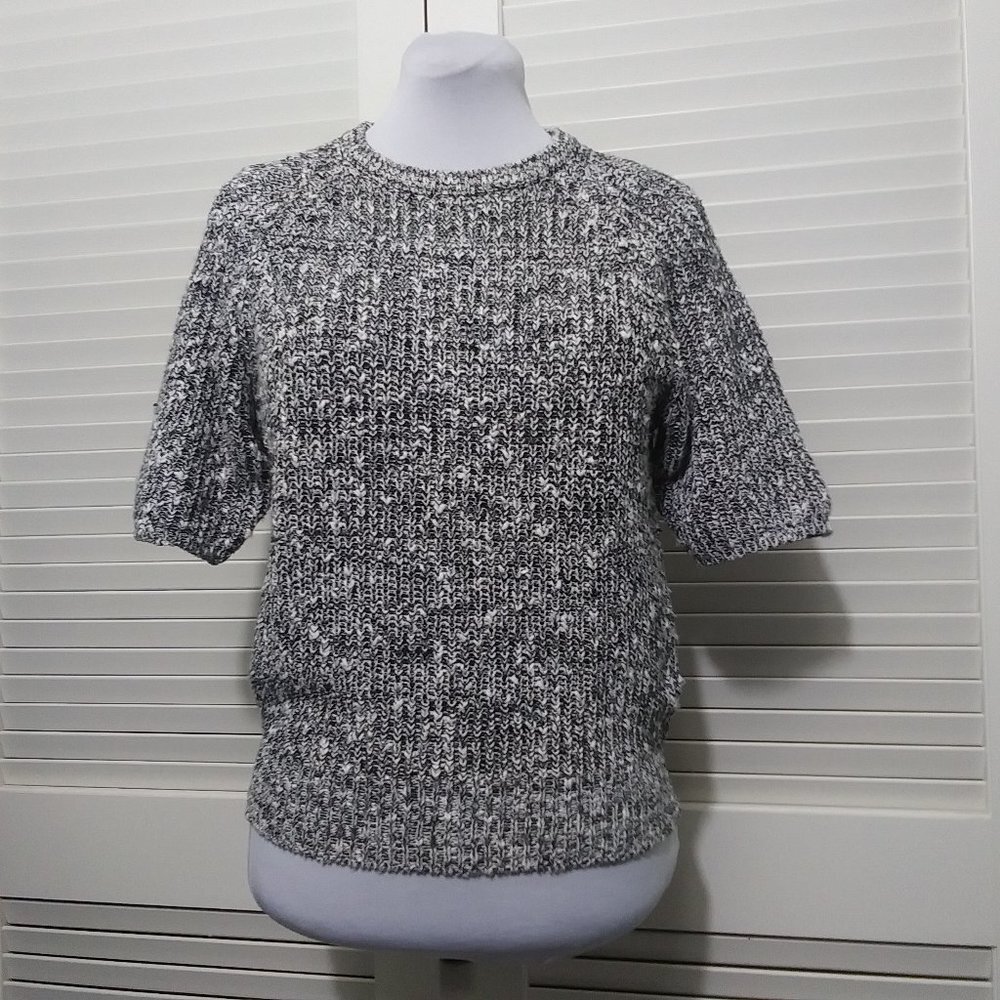 Yarn Works‎ Black White Short Sleeve Pullover Sweater